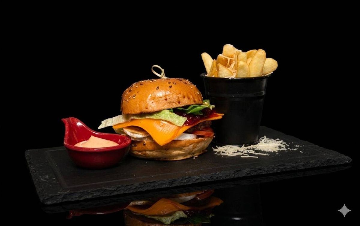 Burger Meraki cu Cartofi Prăjiți